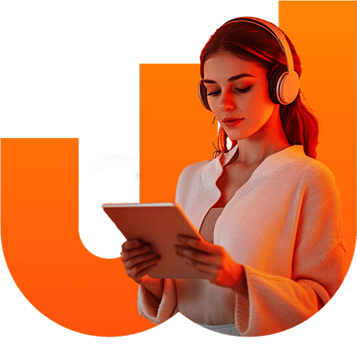 Customer support representative with headphones